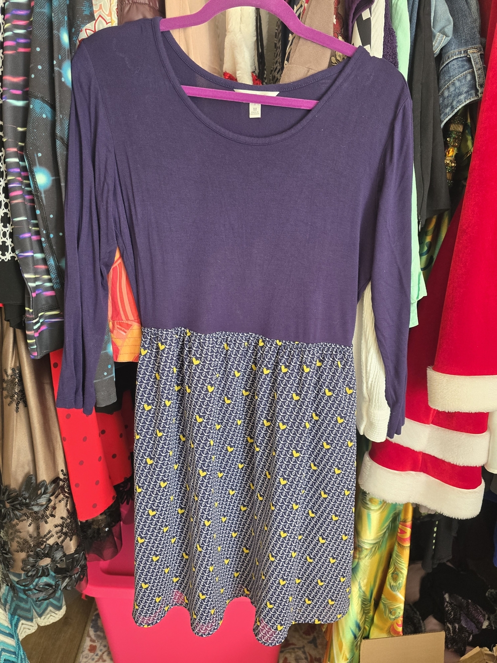 Charlies Navy and Yellow Patterned Long-Sleeve Dress